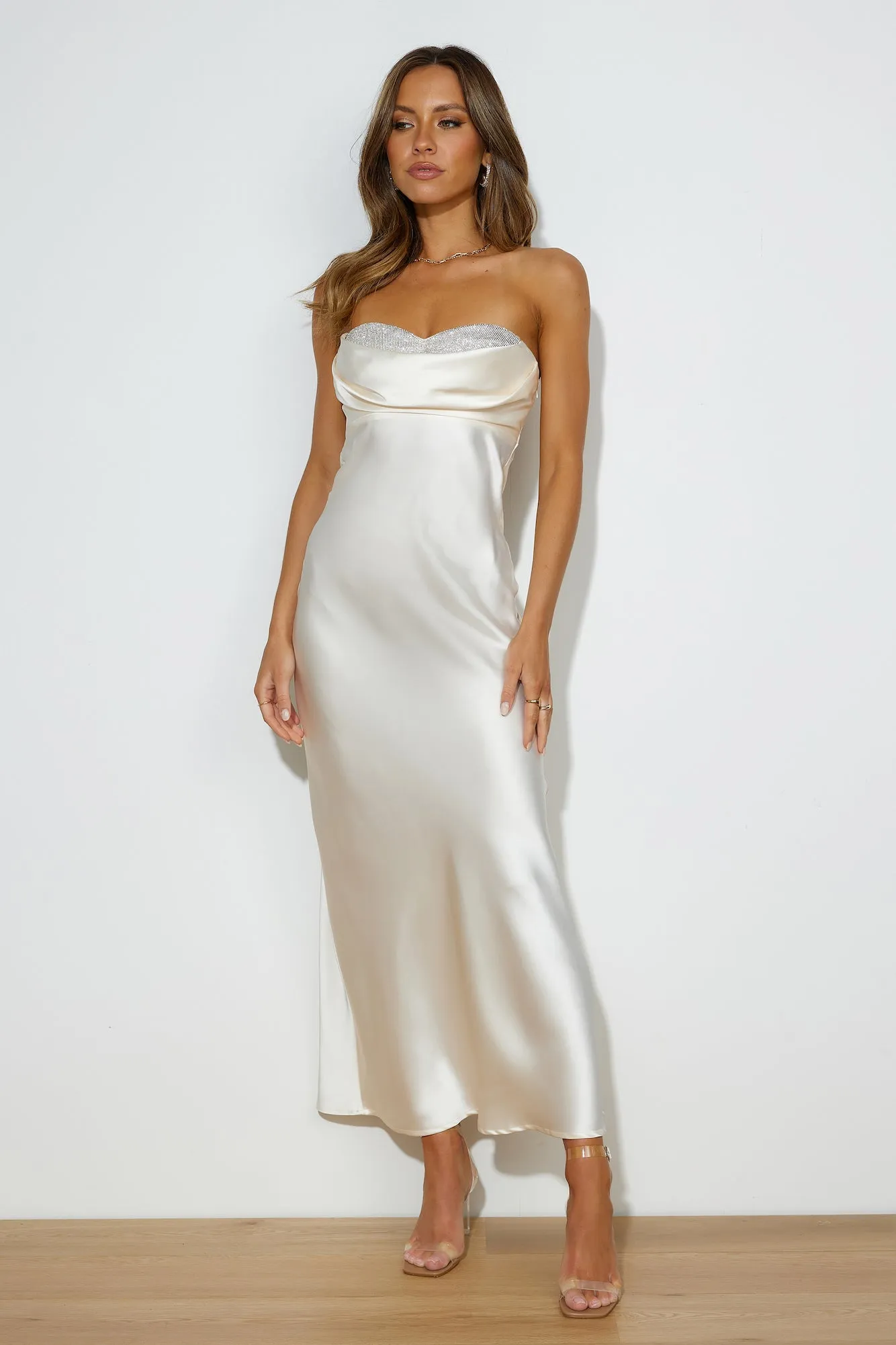 Luxe Dance Satin Maxi Dress Champagne sold by Hello Molly product image thumbnail 3