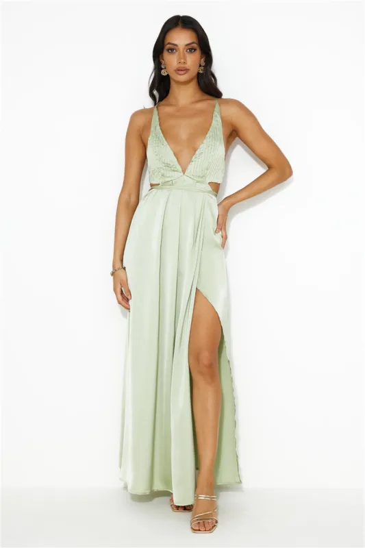 Capture Attention Satin Maxi Dress Sage sold by Hello Molly