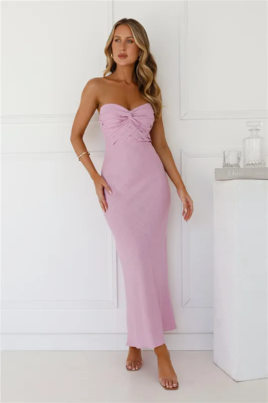 Bubbly Brunch Strapless Linen Blend Maxi Dress Lilac sold by Hello Molly