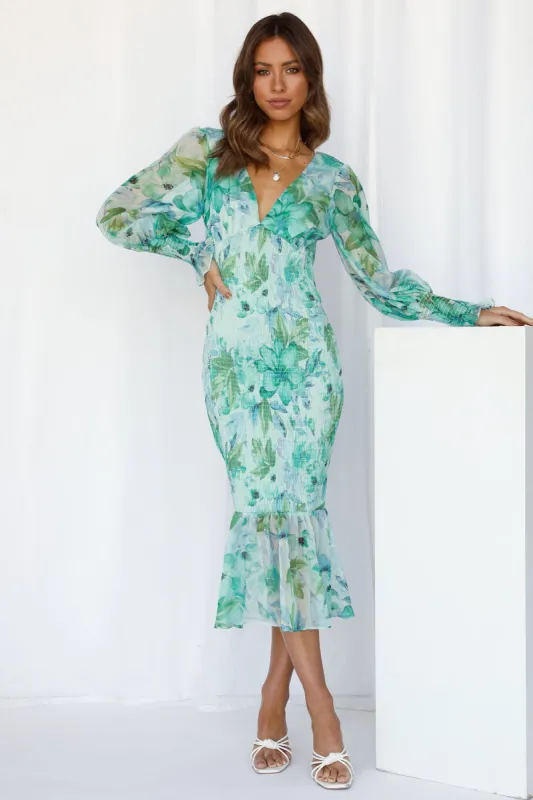 Stories From The Garden Midi Dress Green sold by Hello Molly