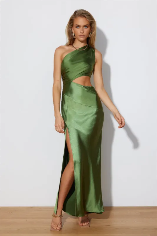Poker Faced Satin Maxi Dress Green sold by Hello Molly