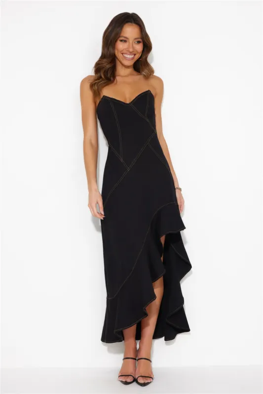 Ambitious Goals Denim Midi Dress Black sold by Hello Molly