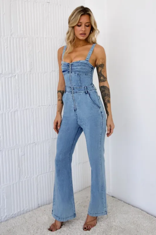 Deep In Motion Jumpsuit Denim sold by Hello Molly