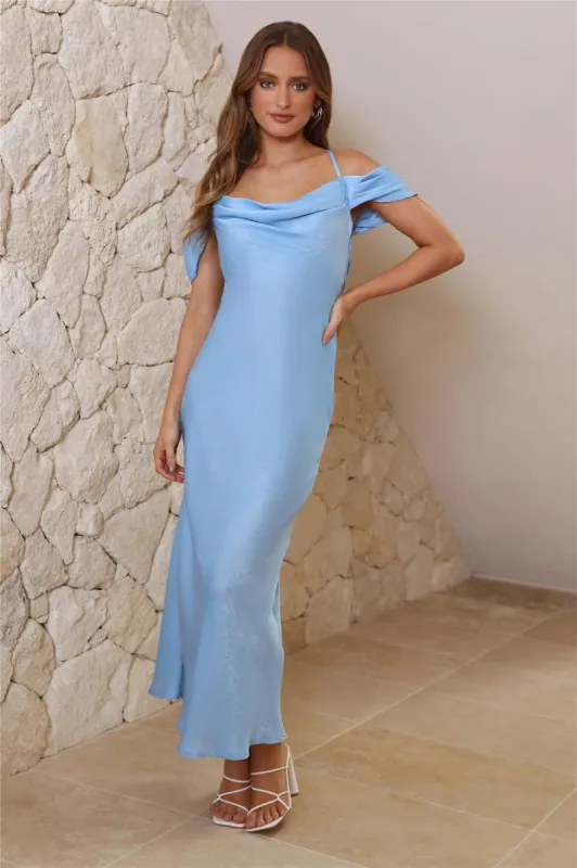 Lots Of Attention Satin Maxi Dress Blue sold by Hello Molly