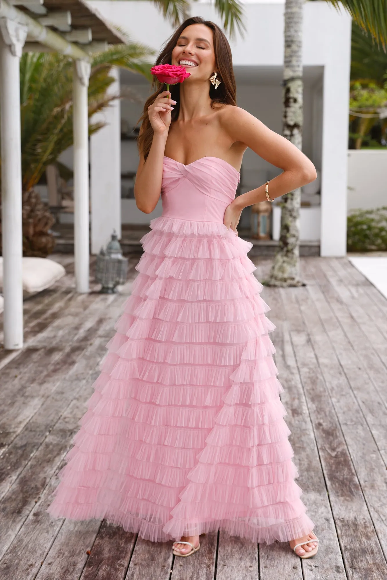 Lovers In Paris Strapless Tulle Maxi Dress Pink sold by Hello Molly product image thumbnail 3