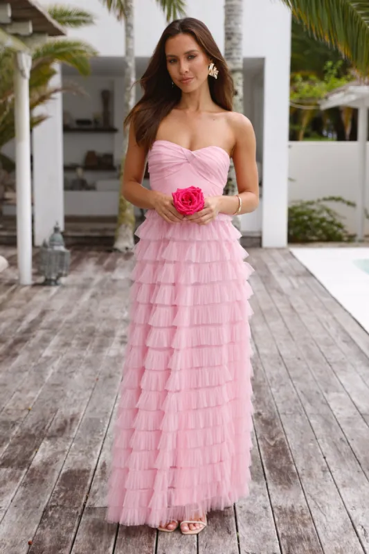 Lovers In Paris Strapless Tulle Maxi Dress Pink sold by Hello Molly