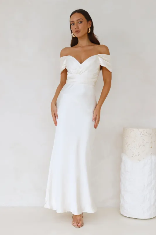 Bouquet Toss Satin Maxi Dress Champagne sold by Hello Molly