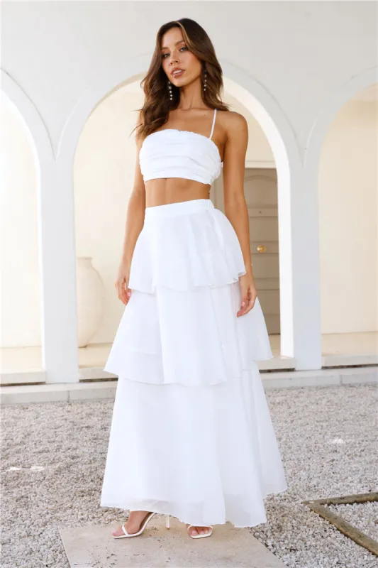 Two Becomes One Frill Maxi Skirt White sold by Hello Molly