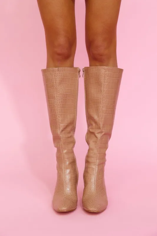 BILLINI Zadie Boots Dark Nude Croc sold by Hello Molly