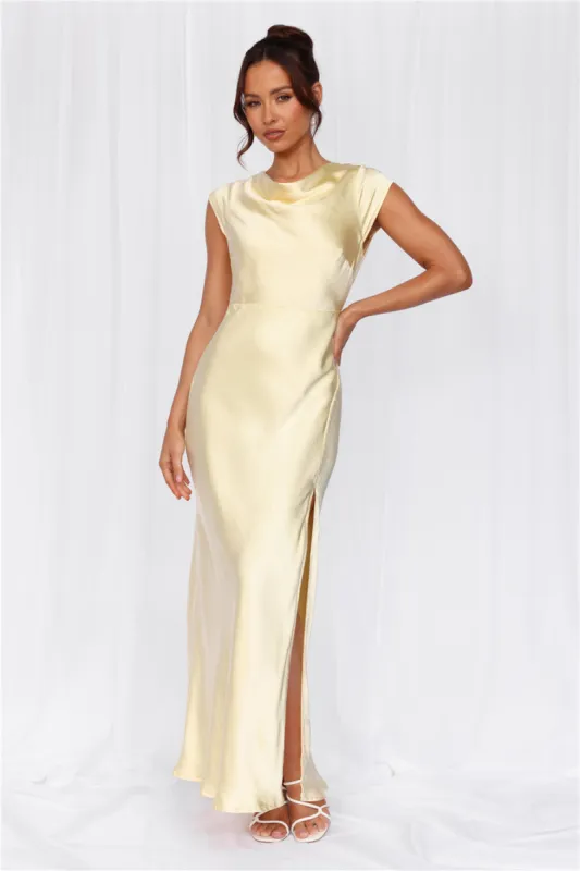 HELLO MOLLY The Valentina Cap Sleeve Satin Maxi Dress Yellow sold by Hello Molly