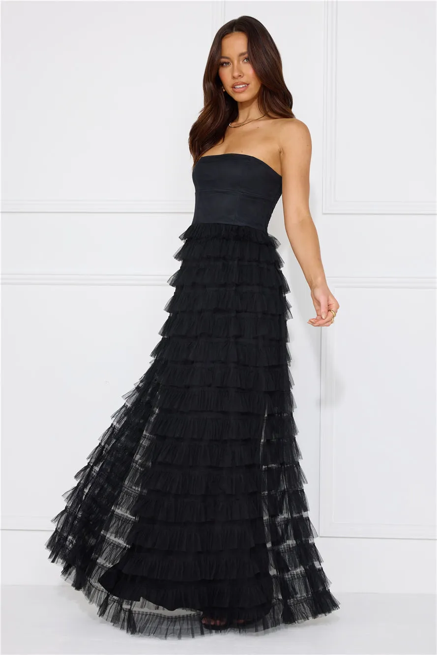 Honeyed Horizons Strapless Mesh Maxi Dress Black sold by Hello Molly