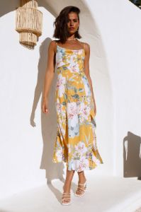 Blooming Tulips Midi Dress Yellow sold by Hello Molly