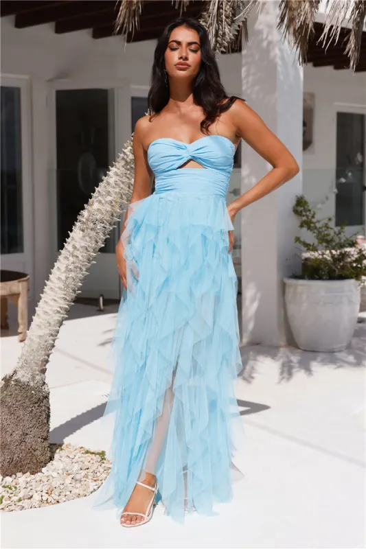 Statement Choice Strapless Tulle Maxi Dress Blue sold by Hello Molly