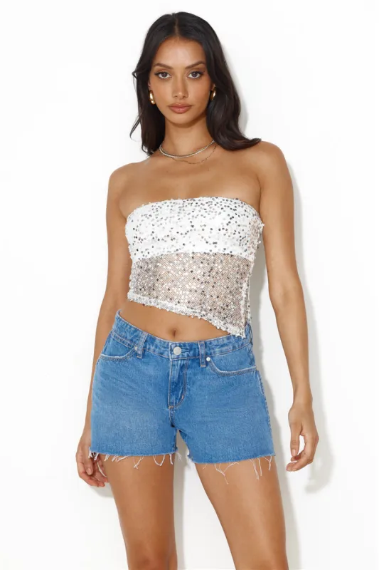 She Is The Party Strapless Sequin Crop Top Silver sold by Hello Molly