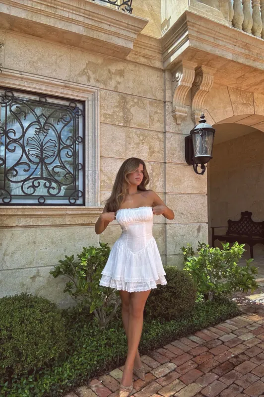 On Some Nights Strapless Mini Dress White sold by Hello Molly