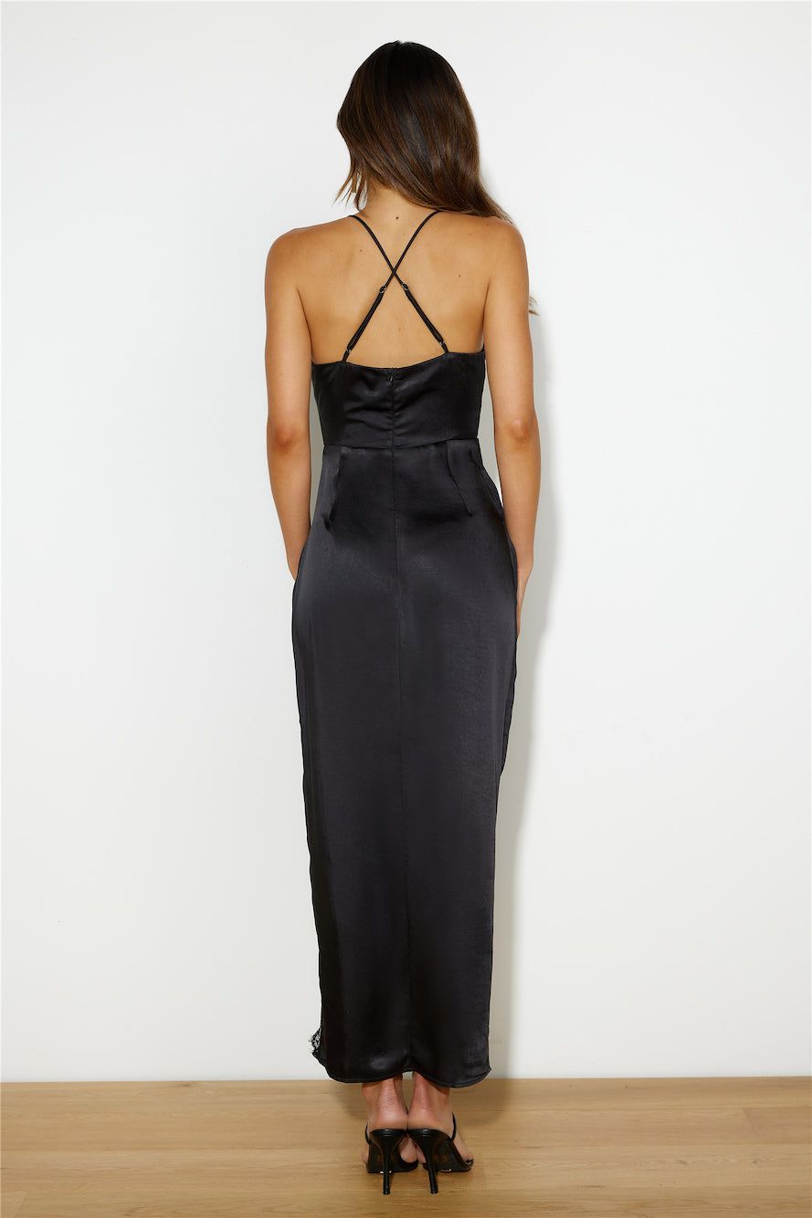 Bring The Romance Satin Maxi Dress Black sold by Hello Molly product image thumbnail 5