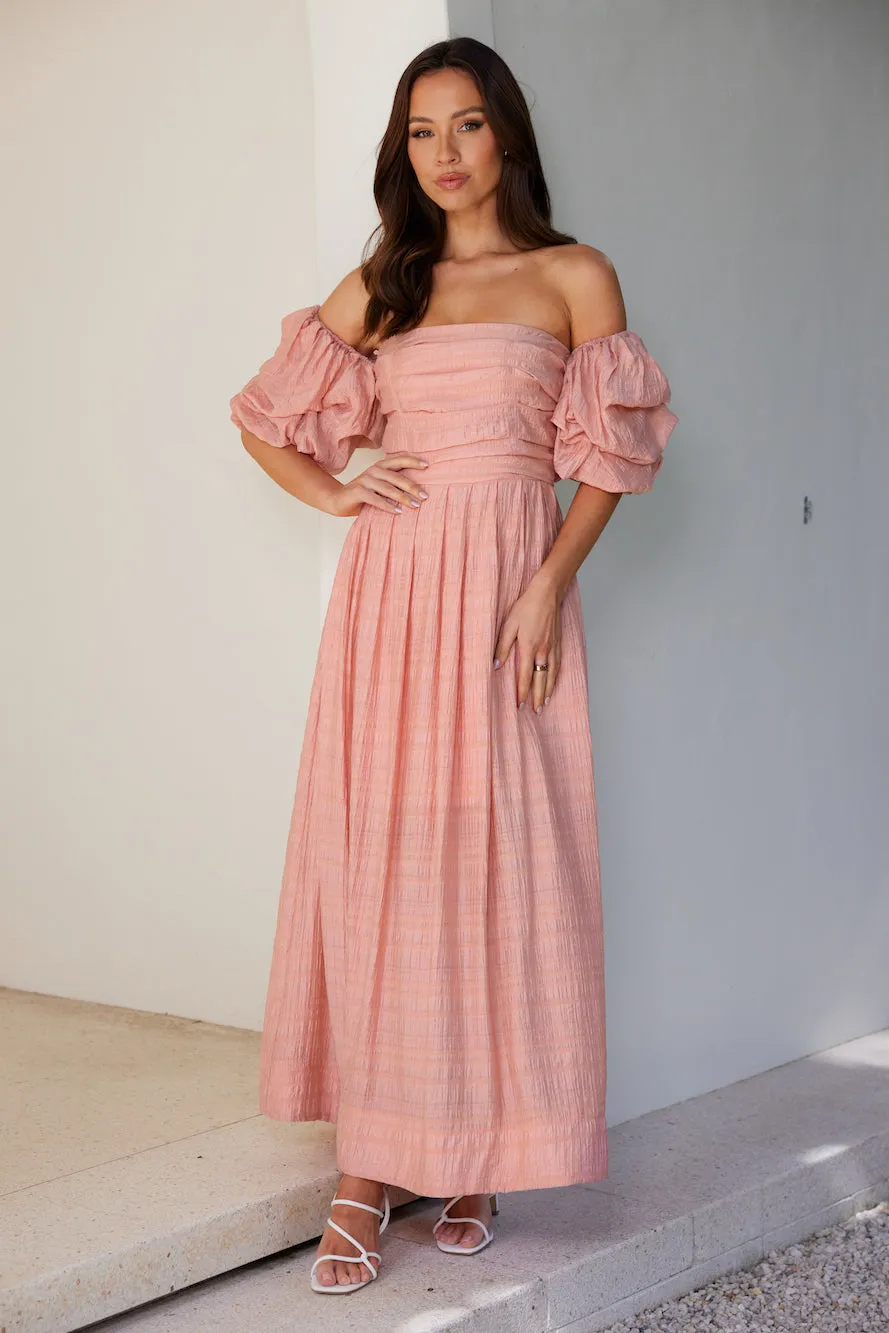 Birthday Weekend Off Shoulder Maxi Dress Peach sold by Hello Molly