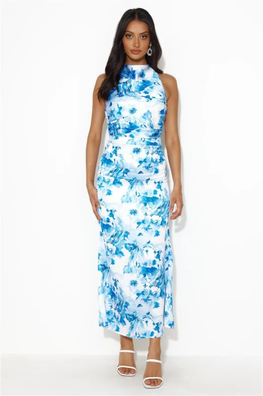 Beauty Of Fiji Satin Maxi Dress Blue sold by Hello Molly