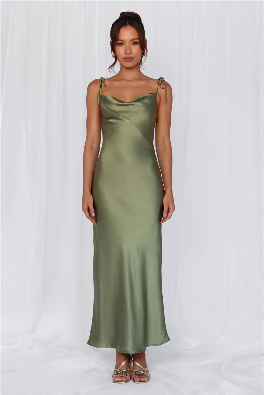 HELLO MOLLY The Penelope Cowl Satin Maxi Dress Olive sold by Hello Molly product image thumbnail 5