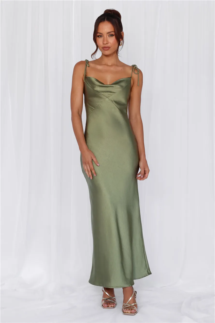 HELLO MOLLY The Penelope Cowl Satin Maxi Dress Olive sold by Hello Molly product image thumbnail 2
