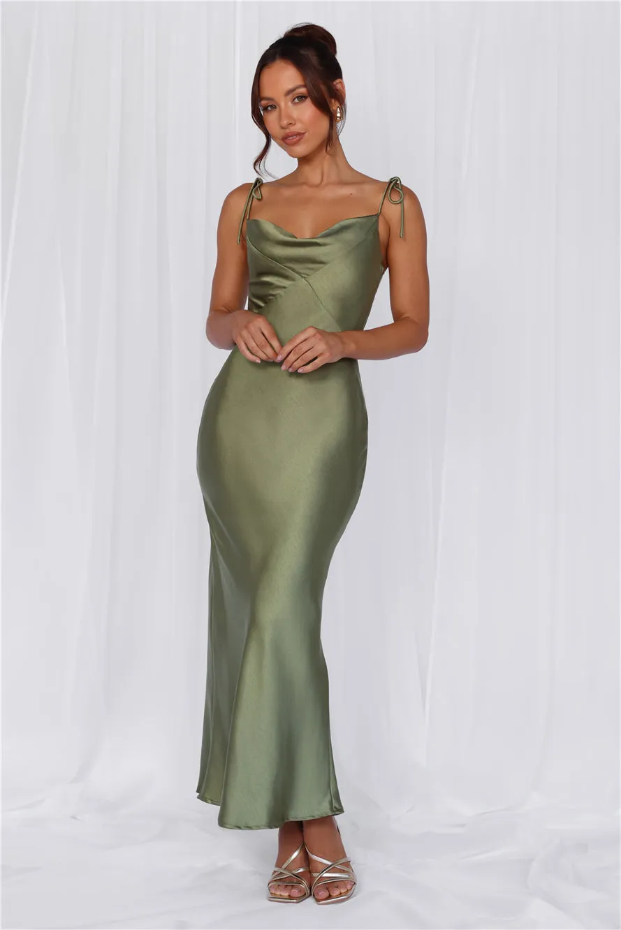 HELLO MOLLY The Penelope Cowl Satin Maxi Dress Olive sold by Hello Molly product image thumbnail 3