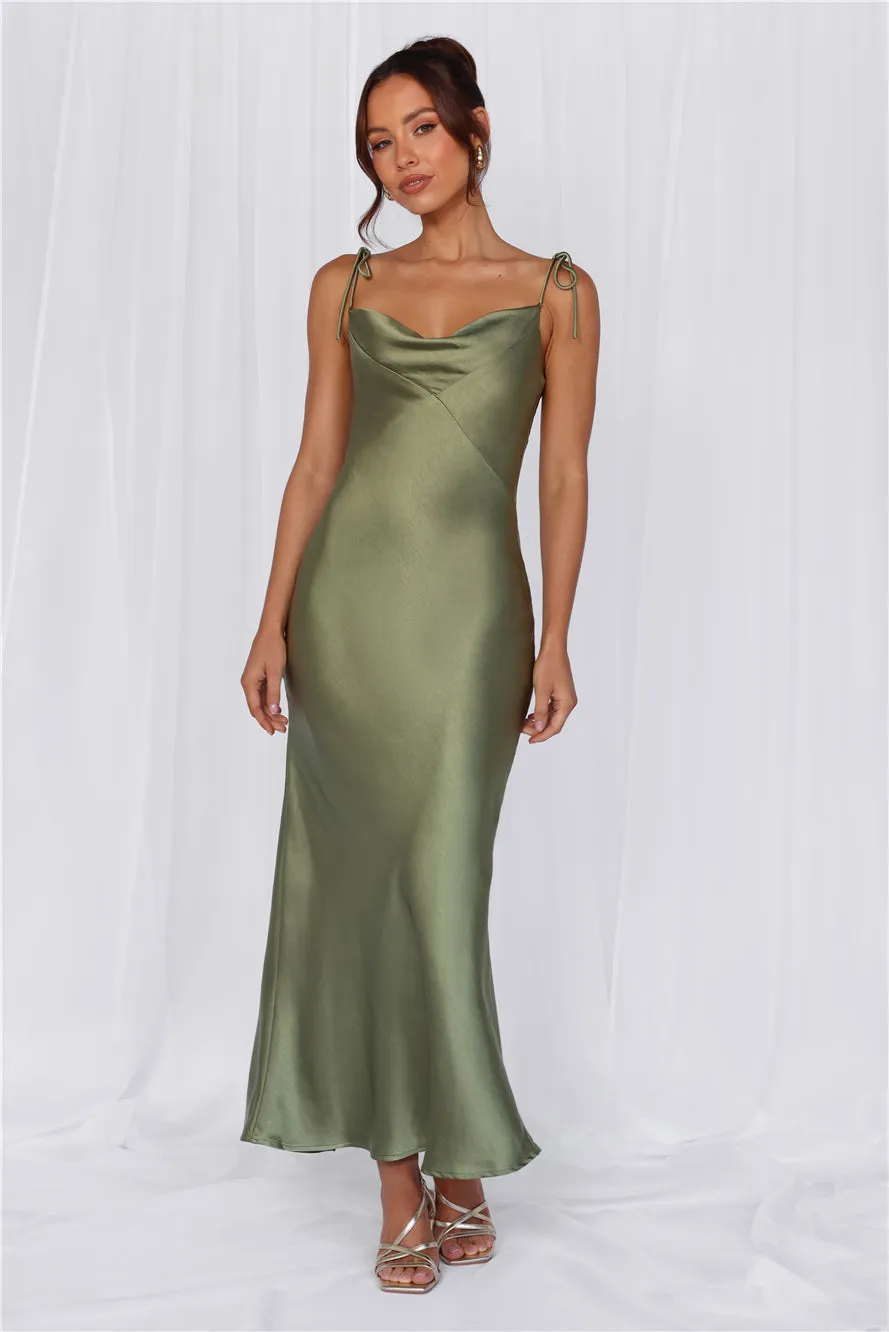 HELLO MOLLY The Penelope Cowl Satin Maxi Dress Olive sold by Hello Molly product image thumbnail 4