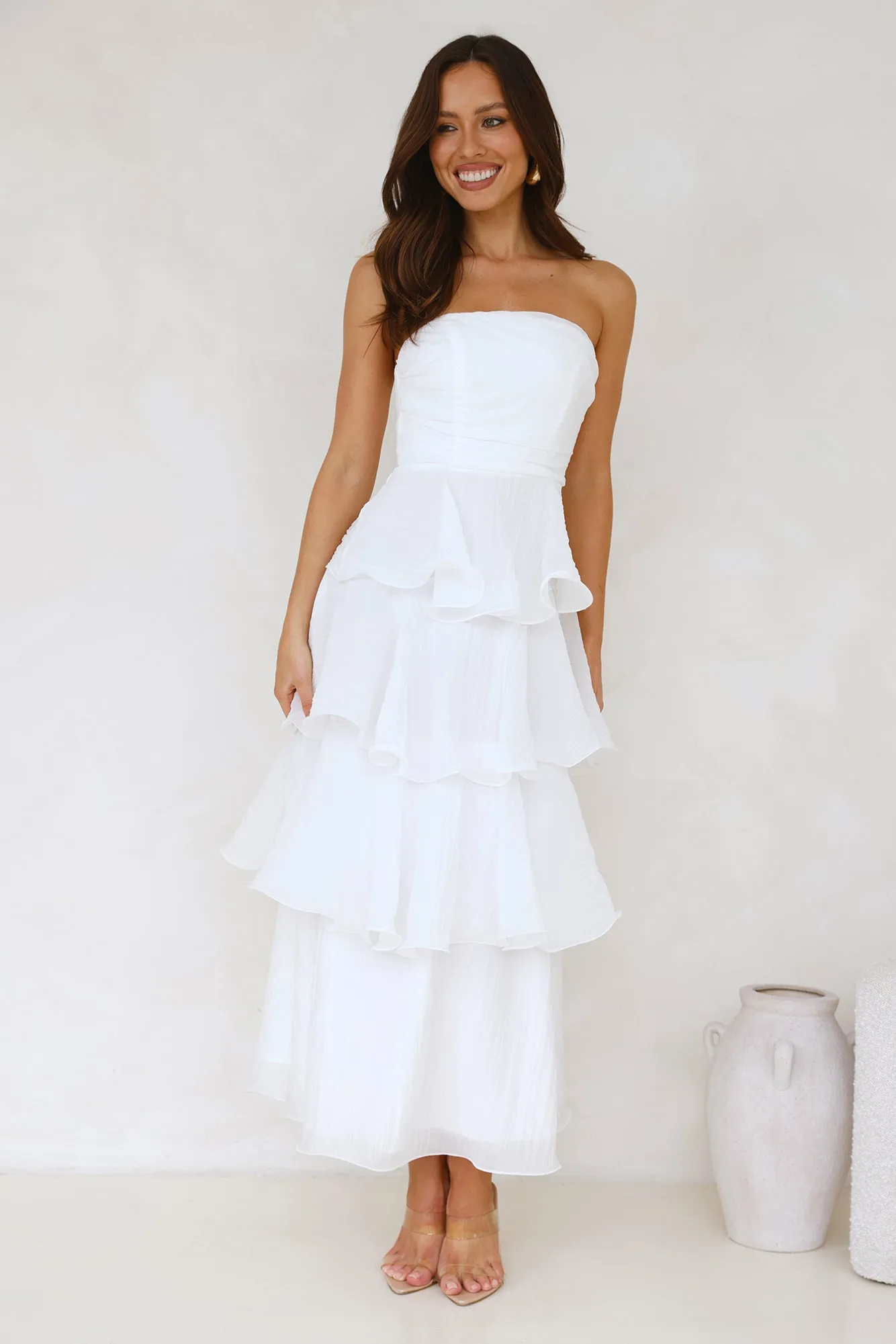 Wedding Adventure Strapless Maxi Dress White sold by Hello Molly