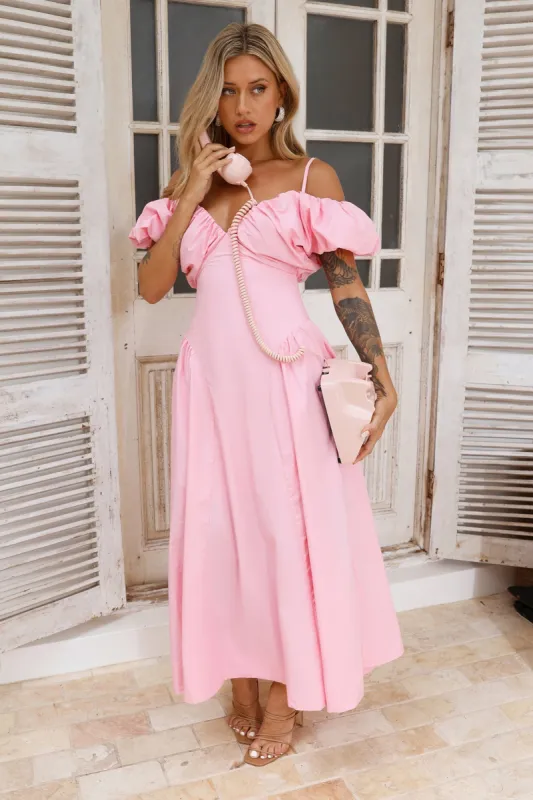 Fun Loving Off Shoulder Midi Dress Pink sold by Hello Molly