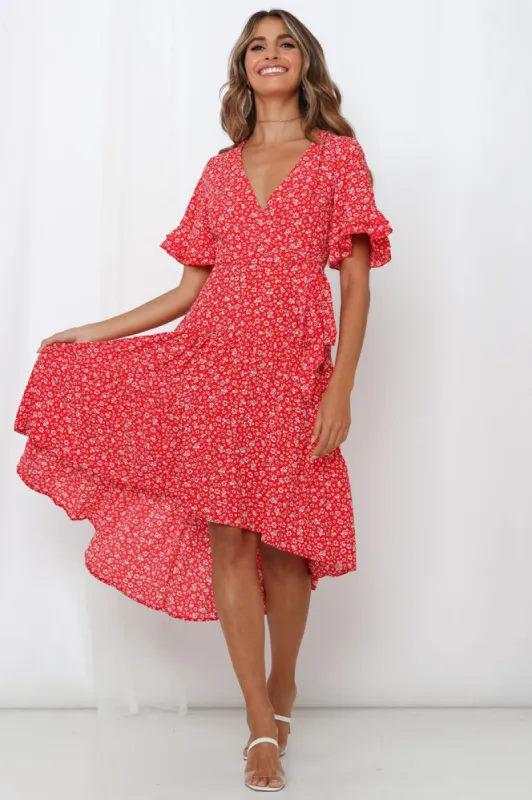Giving Me Good Vibes Midi Dress Red sold by Hello Molly