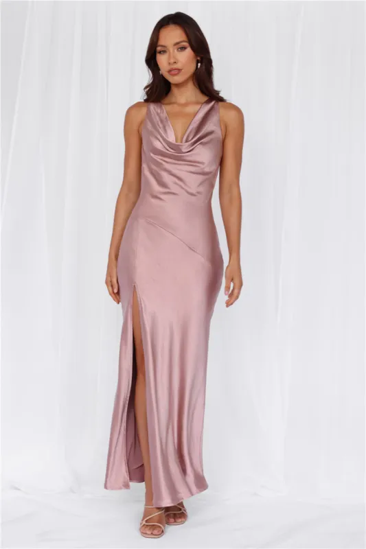 HELLO MOLLY The Loretta Cowl Satin Maxi Dress Dusty Pink sold by Hello Molly