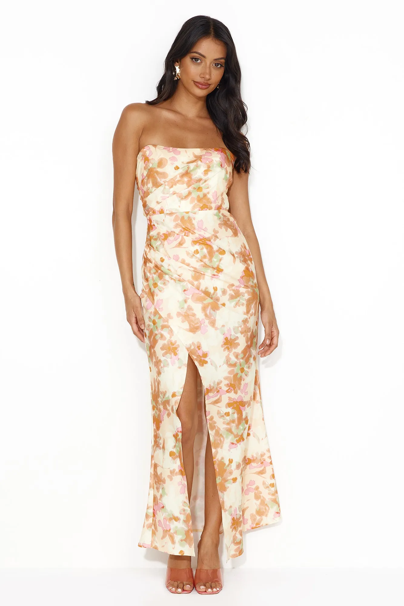 Girl Into Fashion Strapless Satin Maxi Dress Yellow sold by Hello Molly product image thumbnail 2