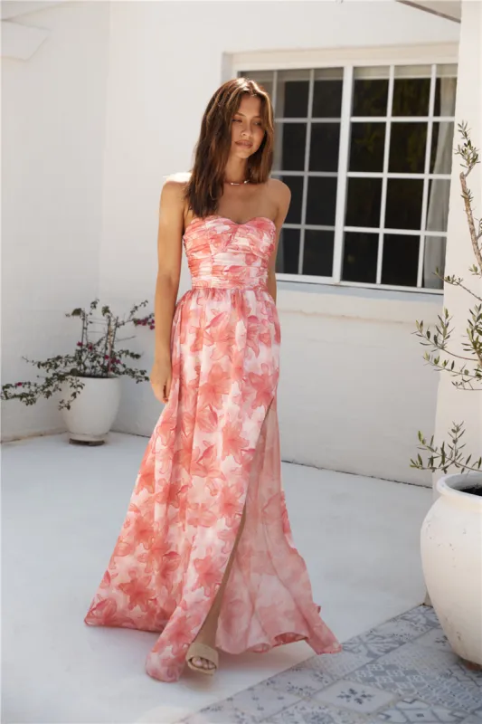 HELLO MOLLY Dainty Events Strapless Maxi Dress Pink sold by Hello Molly