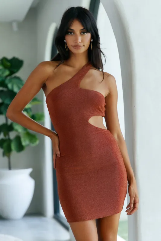Viral Babe Dress Rust Shimmer sold by Hello Molly