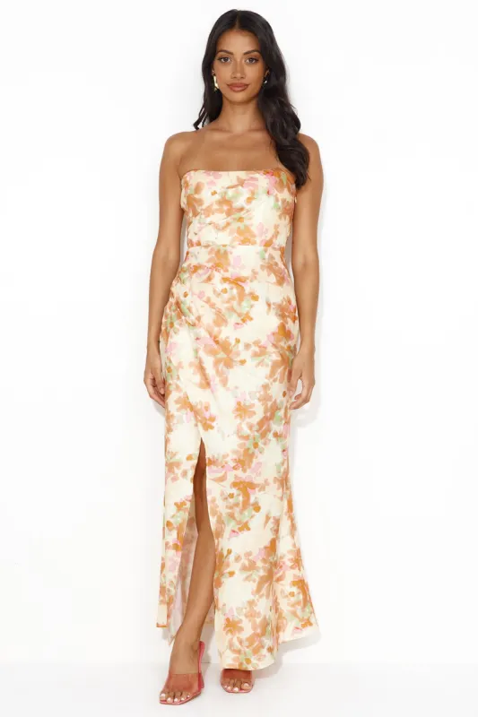 Girl Into Fashion Strapless Satin Maxi Dress Yellow sold by Hello Molly