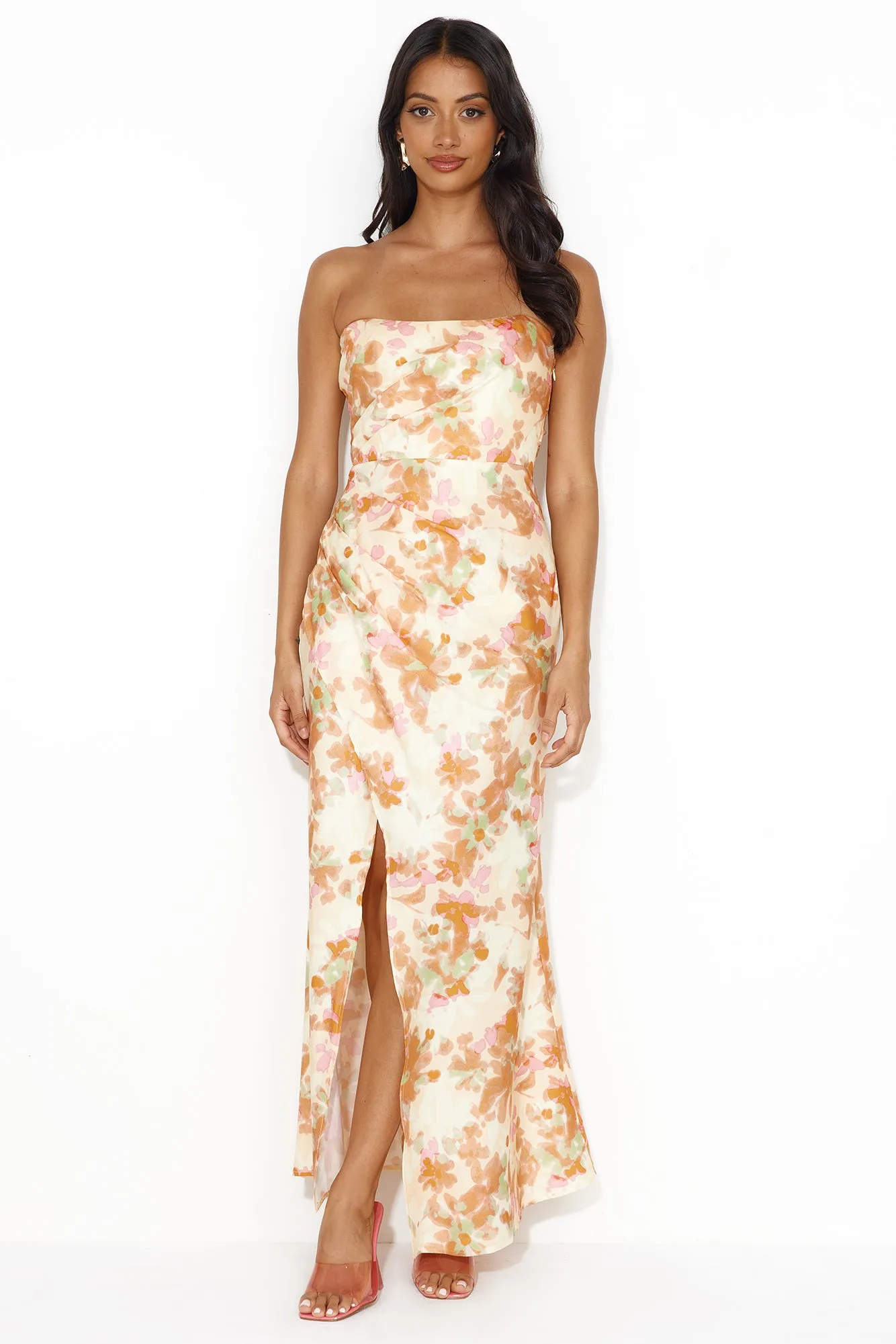 Girl Into Fashion Strapless Satin Maxi Dress Yellow sold by Hello Molly