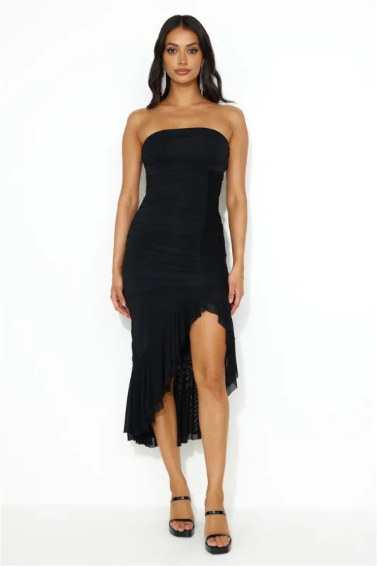 She's Adored Strapless Mesh Midi Dress Black sold by Hello Molly