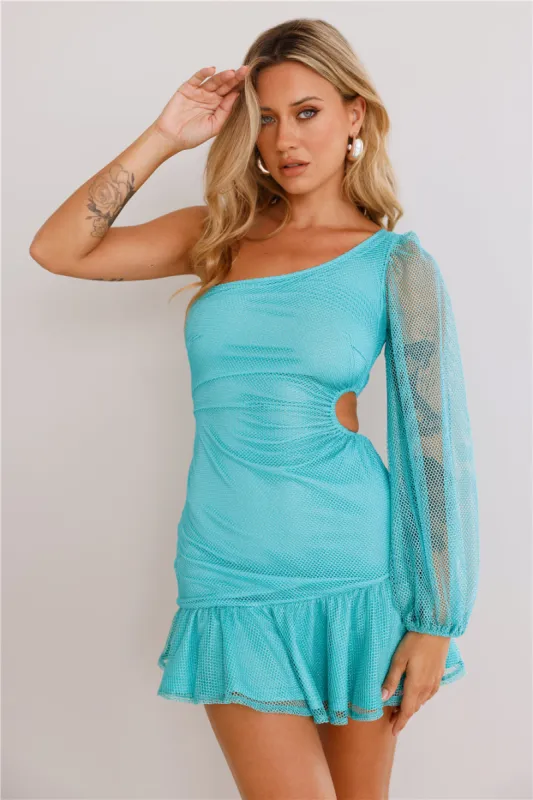 She's A Catch One Shoulder Mini Dress Aqua sold by Hello Molly