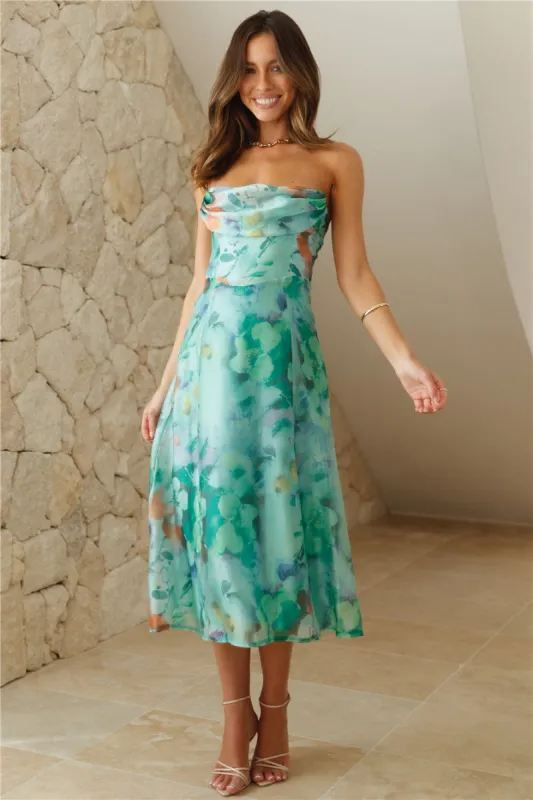 Seasonal Party Strapless Midi Dress Green sold by Hello Molly