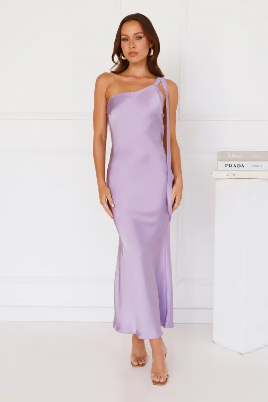 Black Tie Ballroom One Shoulder Satin Maxi Dress Lilac sold by Hello Molly