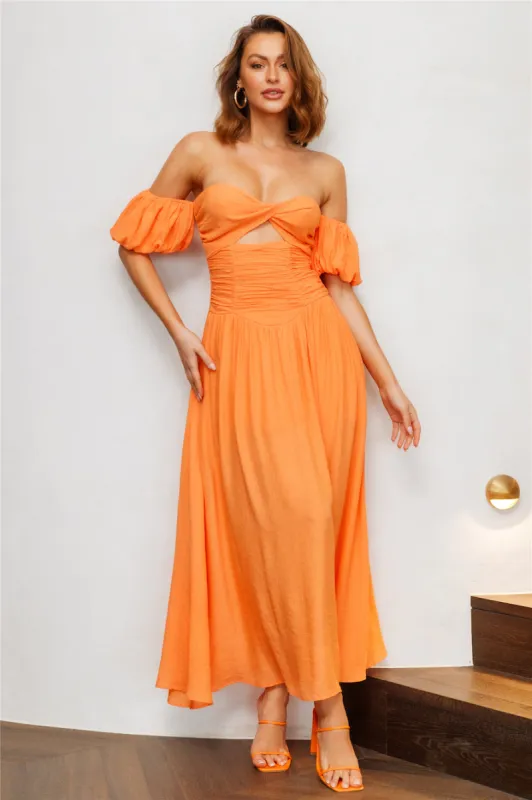 Nightly Dates Midi Dress Orange sold by Hello Molly