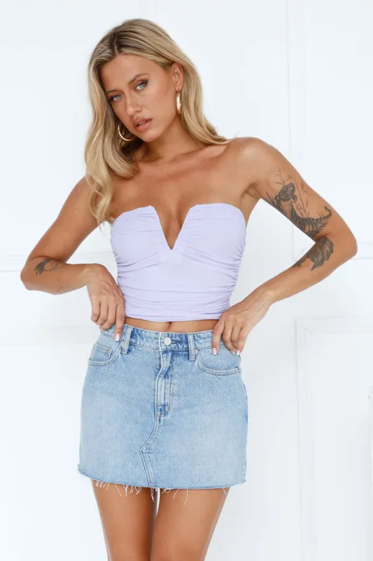 Hot Date Night Strapless Mesh Crop Top Lilac sold by Hello Molly