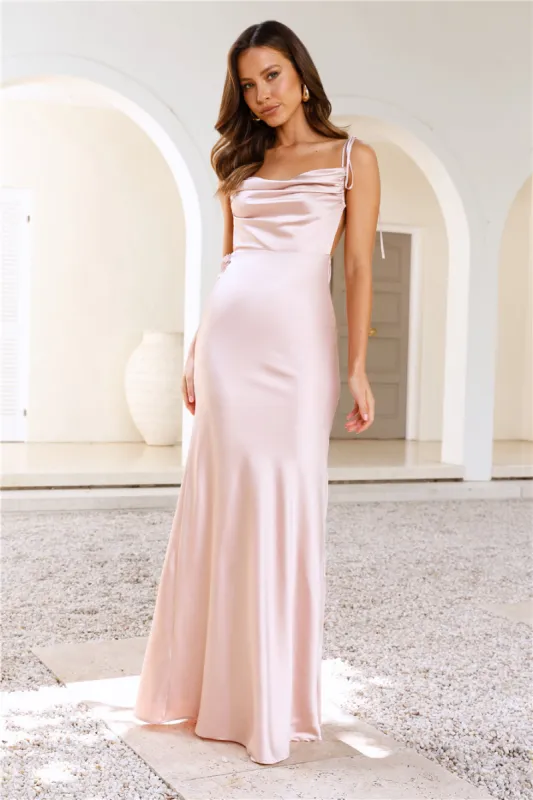 DEAR EMILIA Opulent Events Satin Maxi Dress Champagne sold by Hello Molly