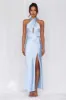 HELLO MOLLY The Adeline Halter Satin Maxi Dress Blue sold by Hello Molly