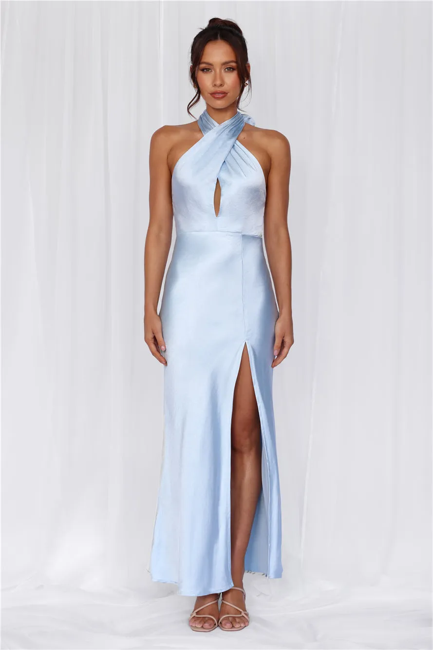 HELLO MOLLY The Adeline Halter Satin Maxi Dress Blue sold by Hello Molly product image thumbnail 3