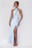 HELLO MOLLY The Adeline Halter Satin Maxi Dress Blue sold by Hello Molly