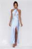 HELLO MOLLY The Adeline Halter Satin Maxi Dress Blue sold by Hello Molly