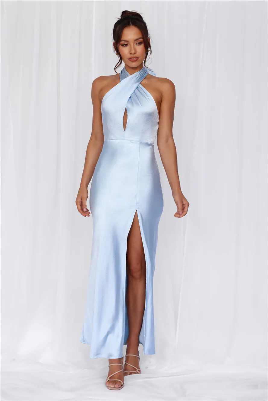 HELLO MOLLY The Adeline Halter Satin Maxi Dress Blue sold by Hello Molly product image thumbnail 5