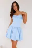 Dreamy Valencia Strapless Bubble Satin Mini Dress Blue sold by Hello Molly