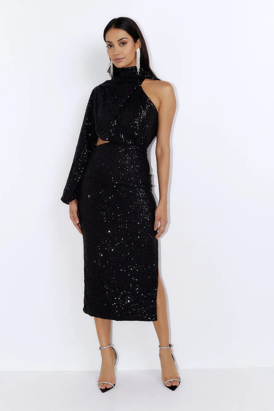 Bring The Class Sequin Maxi Dress Black sold by Hello Molly