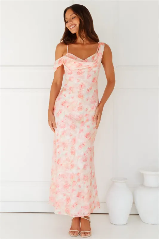 Liliana Off Shoulder Maxi Dress Peach sold by Hello Molly
